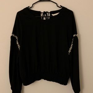 ZARA Black Batwing Blouse with Pearls